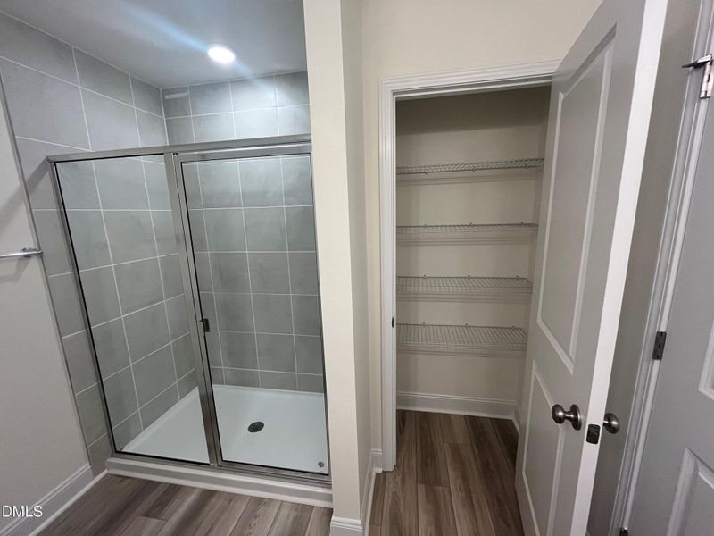 Private linen closet in Primary Bath