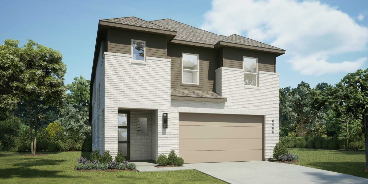 Representative exterior photo of a completed home built from the Solari Plan by Highland Homes in Heartland, Heartland, TX (Image 19).