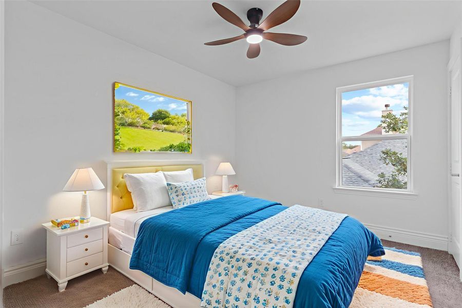 Discover upstairs down the private hallway two guest bedrooms with high ceilings and all with chic style ceiling fans and light! *Virtually staged* Discover upstairs down the private hallway two guest bedrooms with high ceilings and all with chic style ceiling fans and light! *Virtually staged*