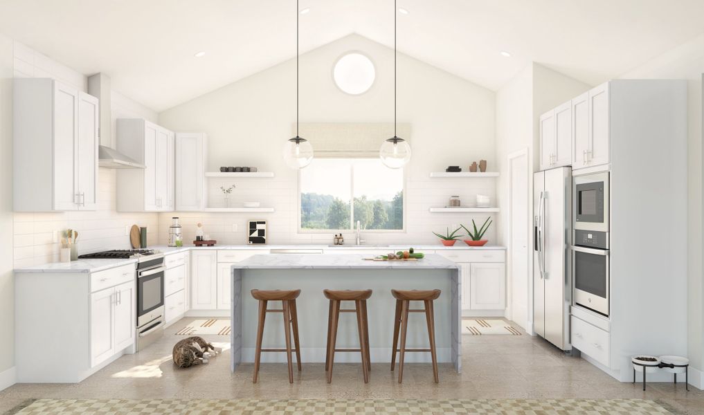 Kitchen with pendant lighting