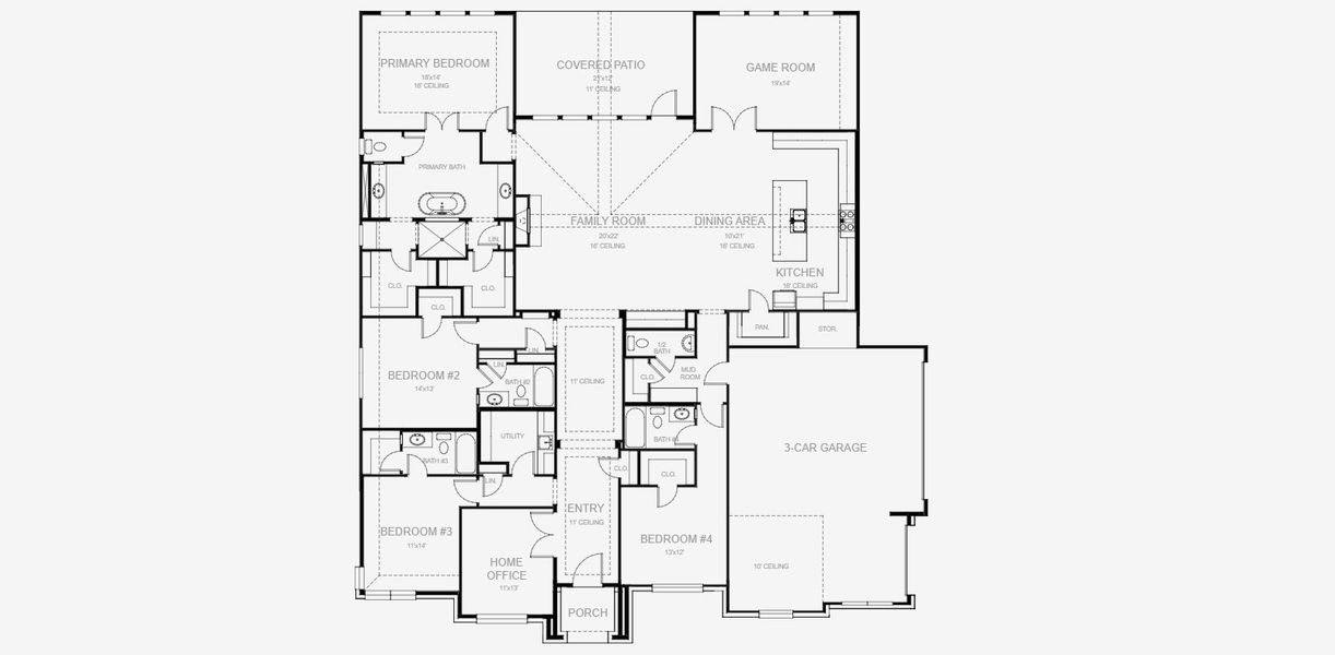 2D floor plan layout for the 3365A by Perry Homes in Bristol Valley, Rockwall, TX (Image 3).