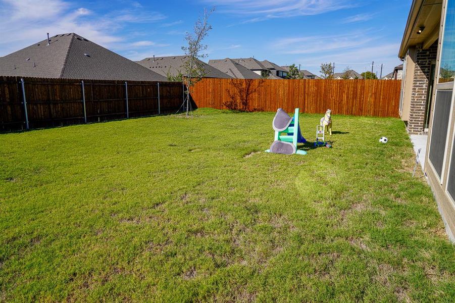 View of fenced backyard