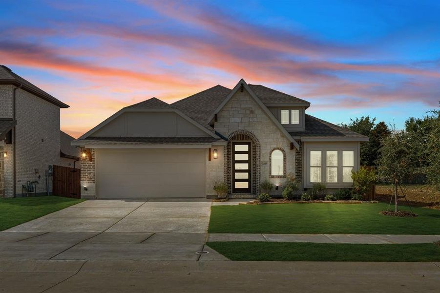 Front exterior of a new home in Glenwood Meadows, Denton, TX, highlighting curb appeal (Image 23). Front exterior of a new home in Glenwood Meadows, Denton, TX, highlighting curb appeal (Image 23).