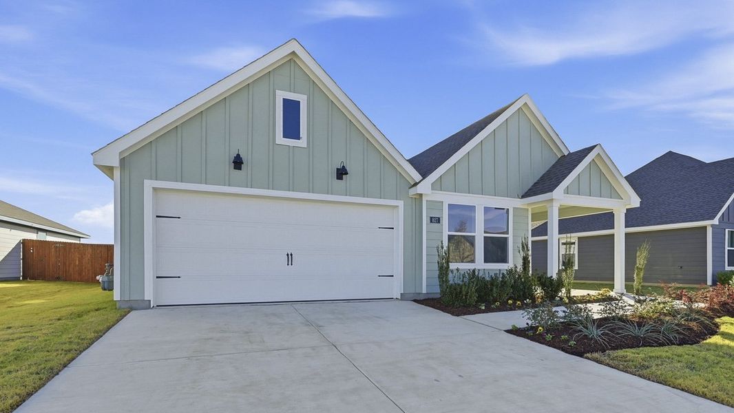 Front exterior of a new home in Windrose, Pilot Point, TX, highlighting curb appeal (Image 2).
