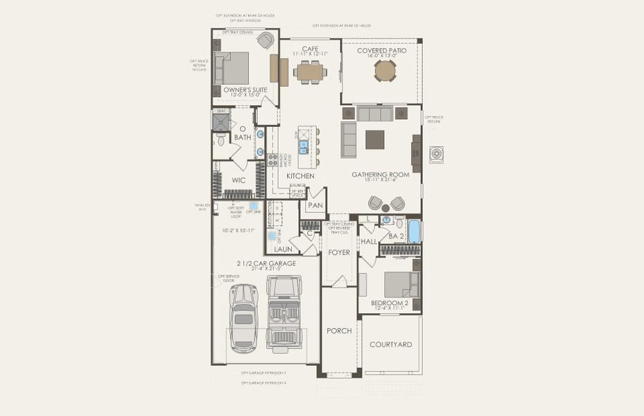 2D floor plan layout for the Sanctuary by Del Webb in Sun City Festival, Buckeye, AZ (Image 4).