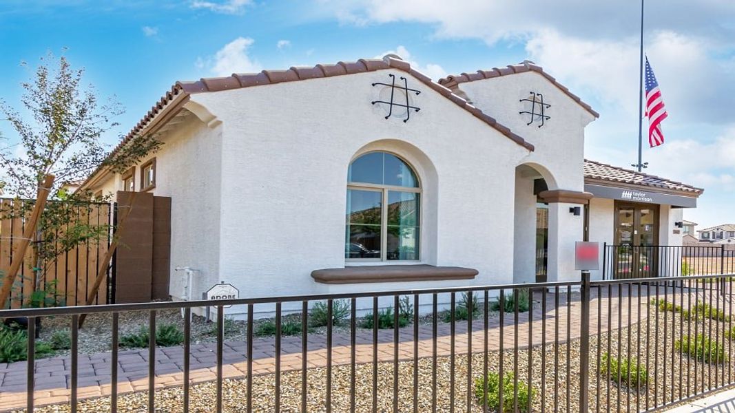 Representative exterior photo of a completed home built from the 40R1 by Taylor Morrison in Los Cielos at Rancho Mercado, Surprise, AZ (Image 23). Representative exterior photo of a completed home built from the 40R1 by Taylor Morrison in Los Cielos at Rancho Mercado, Surprise, AZ (Image 23).