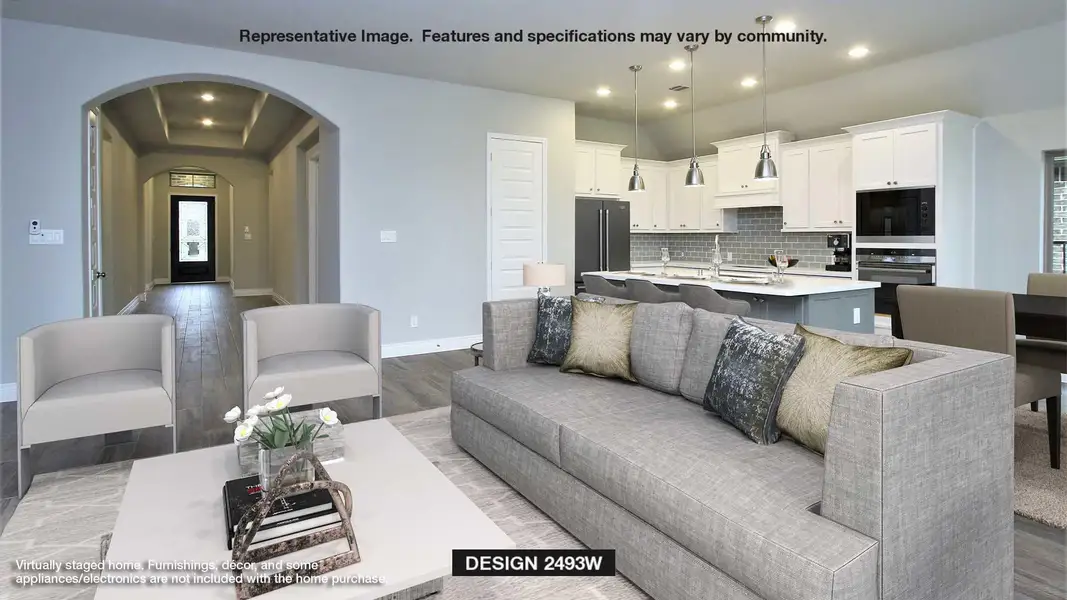 Living room featuring recessed lighting, wood finished floors, and arched walkways