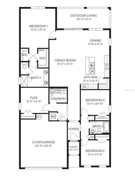 2D floor plan layout of this home in Archers Mill, Ormond Beach, FL (Image 4).