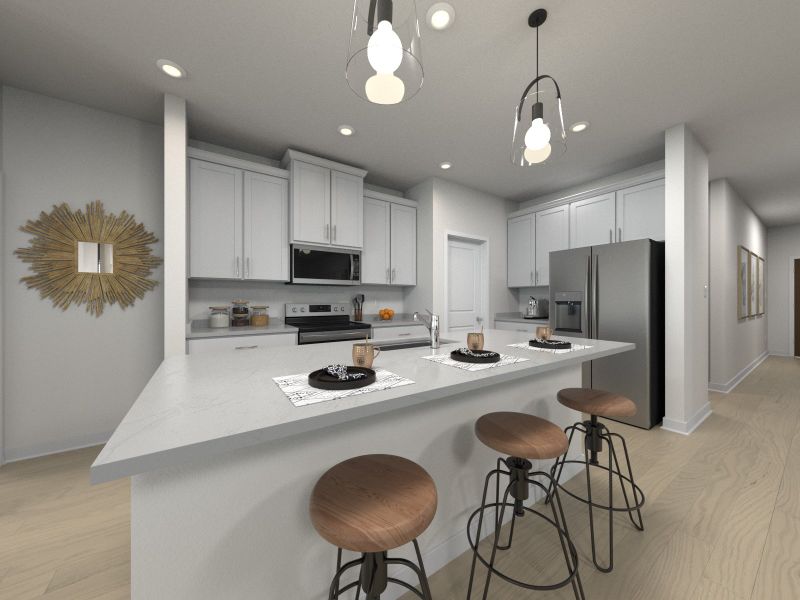Kitchen in the Chandler floorplan at Meritage Homes community.