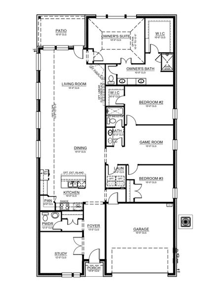 2D floor plan layout for the Laney by Cambridge Homes in Ribbonwood, Aubrey, TX (Image 4).