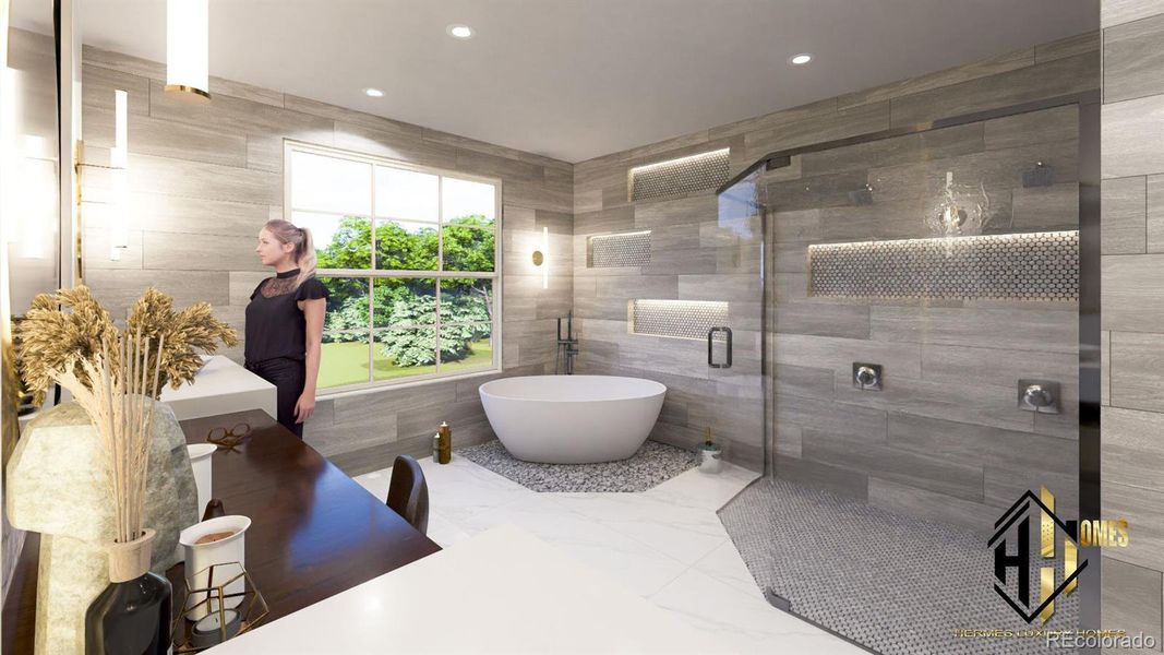 Primary bath with soaking tub and walk in shower Primary bath with soaking tub and walk in shower