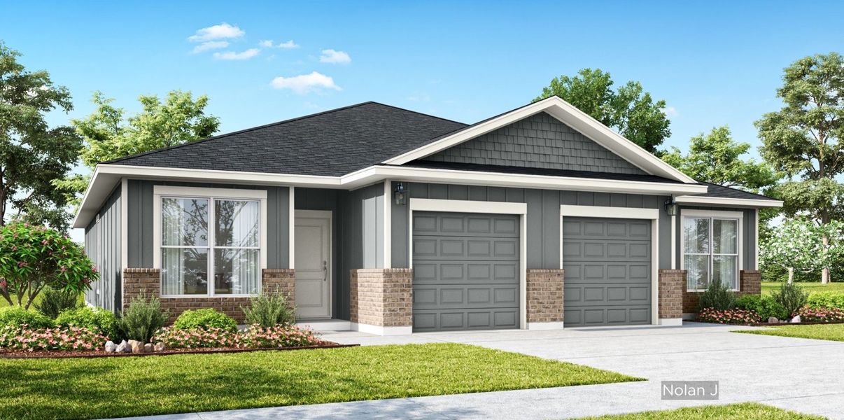 Representative exterior photo of a completed home built from the Nolan by Flintrock Builder in Ridge at Knob Creek Duplexes, Temple, TX (Image 8).