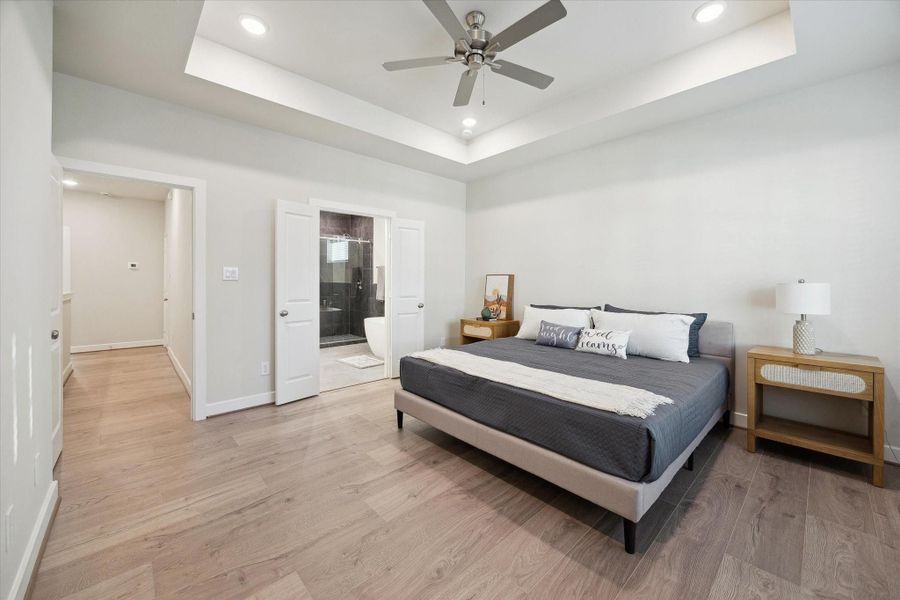 Representative photo showing the community’s model home primary bedroom. Layout and selections may vary.