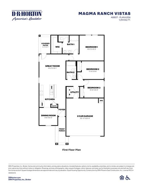 2D floor plan layout of this home in Magma Ranch Vistas, Florence, AZ (Image 1).