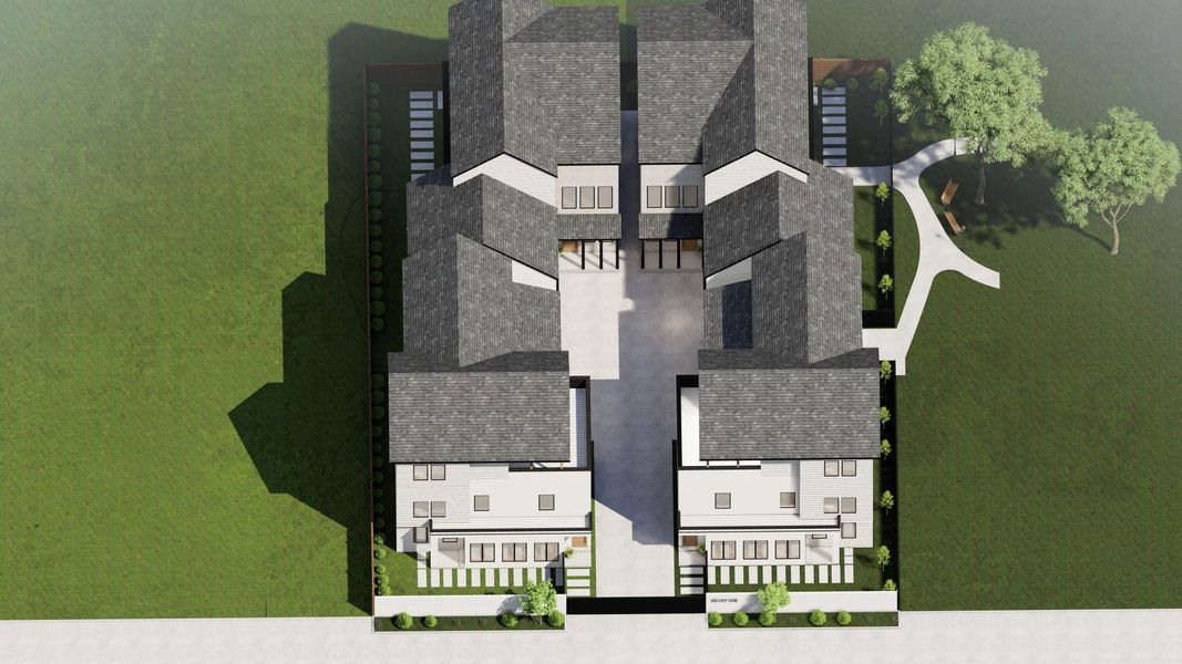 Virtual Rendering of the 4-unit patio community. Finishes are subject to change from renderings.