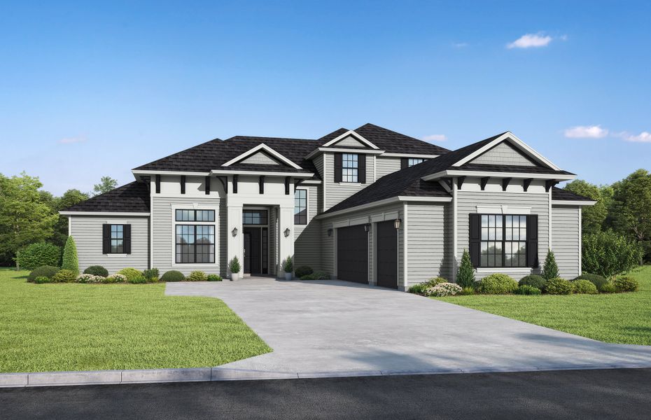 Representative exterior photo of a completed home built from the Kingsbury by SEDA New Homes in Sandy Bluff, Yulee, FL (Image 1). Representative exterior photo of a completed home built from the Kingsbury by SEDA New Homes in Sandy Bluff, Yulee, FL (Image 1).