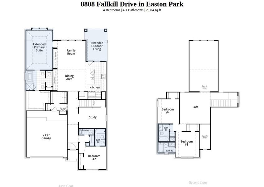 2D floor plan layout of this home in Easton Park, Austin, TX (Image 2).