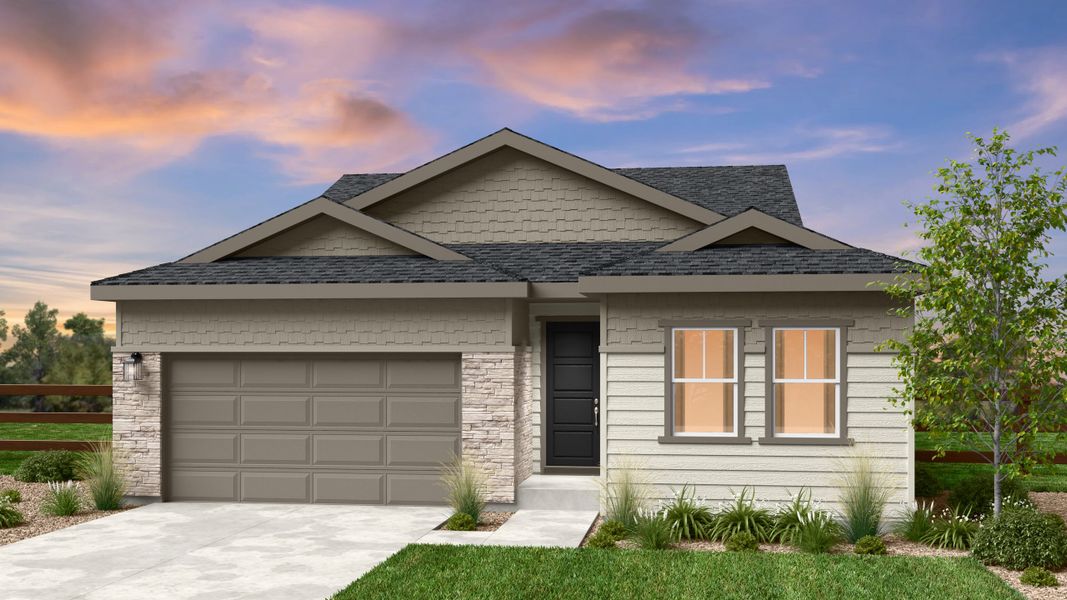 Front exterior of a new home in Trailstone, Arvada, CO, highlighting curb appeal (Image 1). Front exterior of a new home in Trailstone, Arvada, CO, highlighting curb appeal (Image 1).