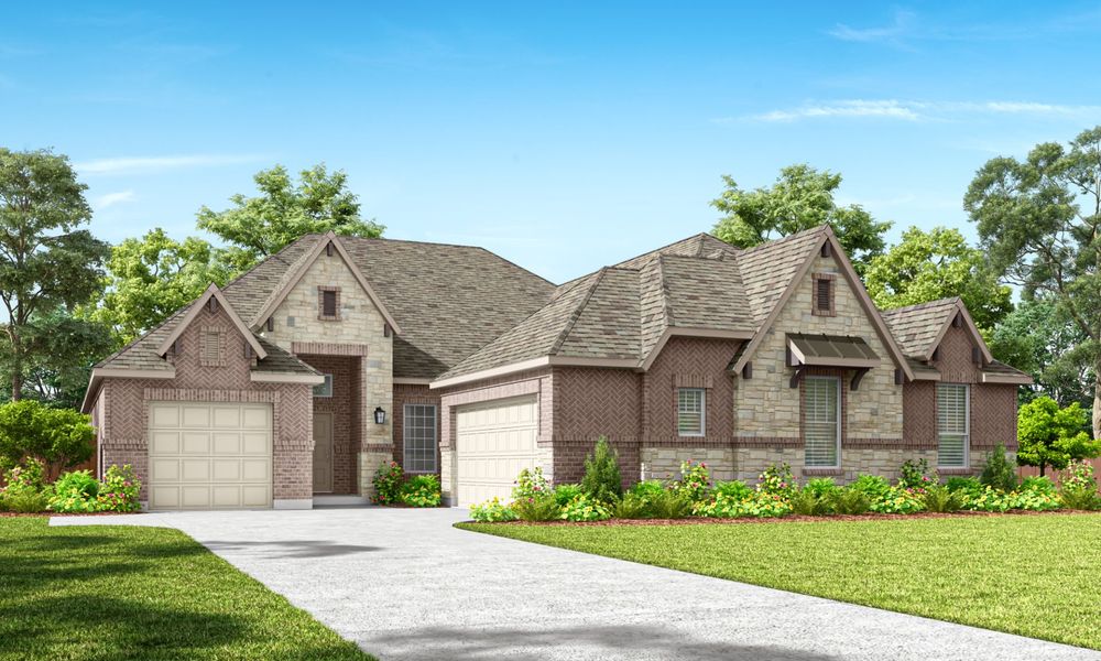 Representative exterior photo of a completed home built from the Valencia by Pacesetter Homes in Park Hills, Rockwall, TX (Image 1). Representative exterior photo of a completed home built from the Valencia by Pacesetter Homes in Park Hills, Rockwall, TX (Image 1).