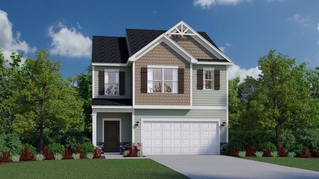Front exterior of a new home in Halton Oaks, Spartanburg, SC, highlighting curb appeal (Image 1). Front exterior of a new home in Halton Oaks, Spartanburg, SC, highlighting curb appeal (Image 1).