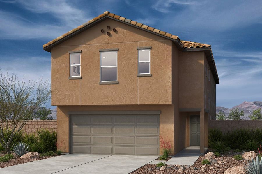 Front exterior of a new home in Mirador Point, Tucson, AZ, highlighting curb appeal (Image 1). Front exterior of a new home in Mirador Point, Tucson, AZ, highlighting curb appeal (Image 1).