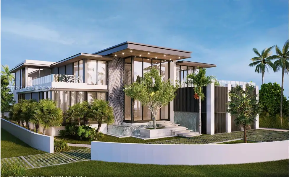 Front exterior of a new home in , Golden Beach, FL, highlighting curb appeal (Image 1). Front exterior of a new home in , Golden Beach, FL, highlighting curb appeal (Image 1).
