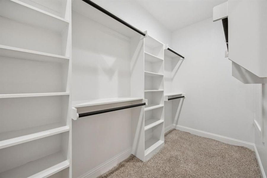 Spacious closet with light carpet Spacious closet with light carpet