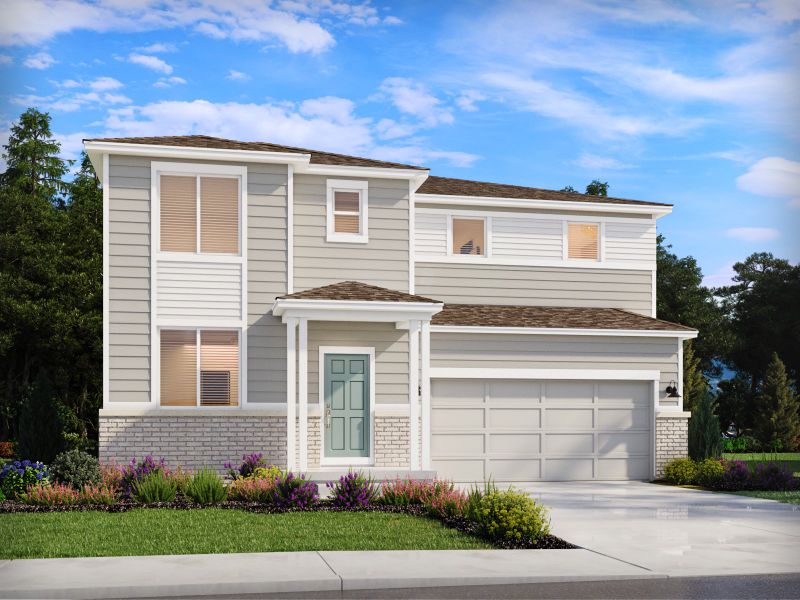 Representative exterior photo of a completed home built from the The Monarch by Meritage Homes in Meridian Ranch, Peyton, CO (Image 5).