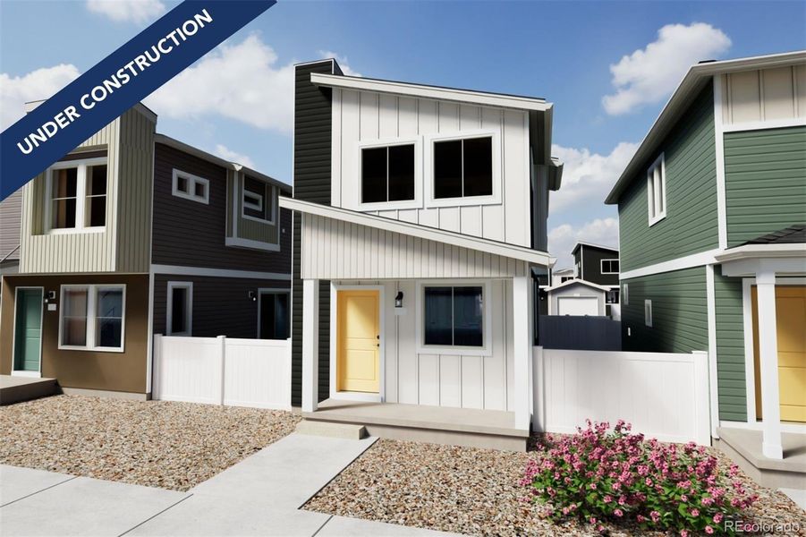 Front exterior of a new home in Reunion, Commerce City, CO, highlighting curb appeal (Image 24). Front exterior of a new home in Reunion, Commerce City, CO, highlighting curb appeal (Image 24).