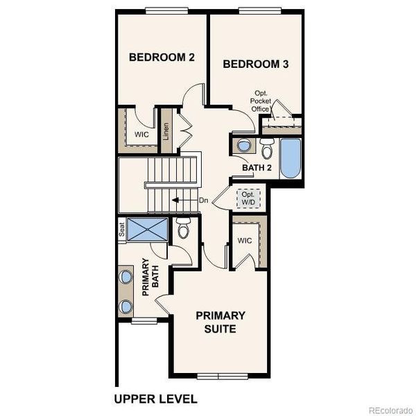 2D floor plan layout of this home in Townhome Collection at Grand Vue at Interlocken, Broomfield, CO (Image 1).