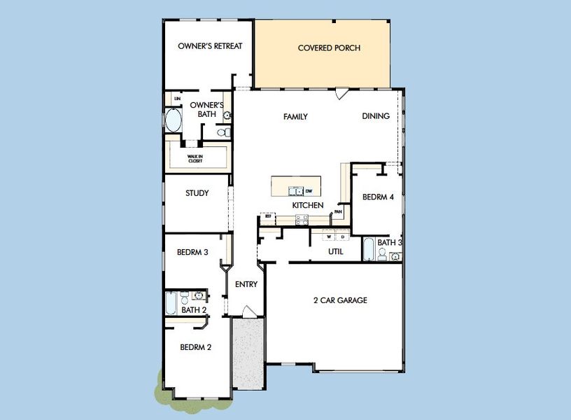 2D floor plan layout for the The Ridgegate by David Weekley Homes in Sundance Cove Lakeside - Overlook View Collection, Crosby, TX (Image 4).
