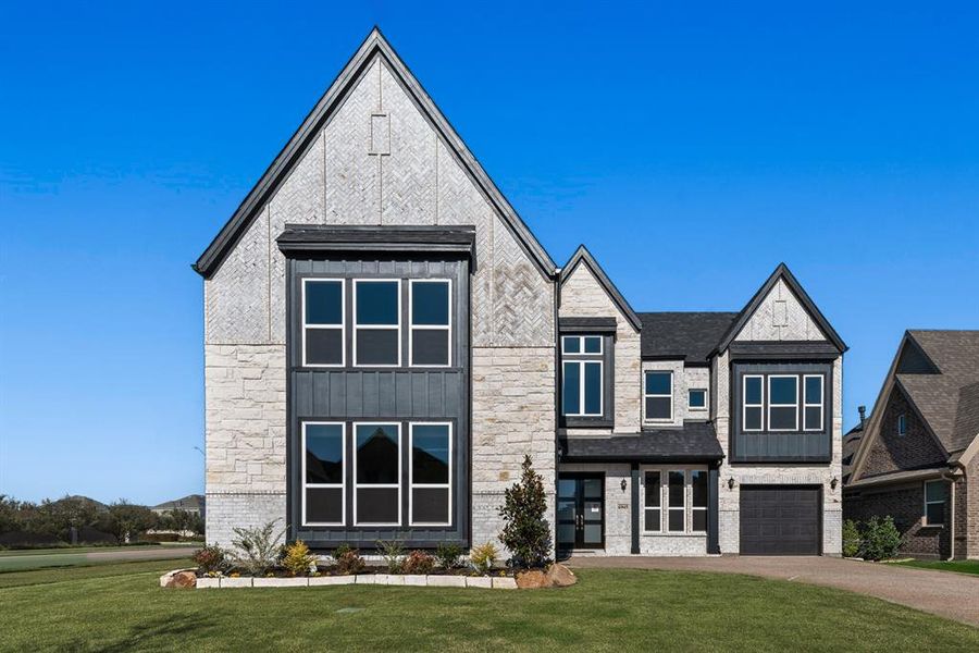 Front exterior of a new home in Prairie Ridge, Venus, TX, highlighting curb appeal (Image 1).