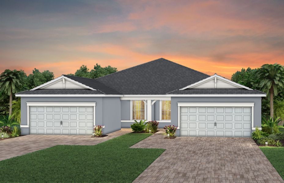 Representative exterior photo of a completed home built from the Ellenwood by DiVosta in TerraWalk at Babcock Ranch, Alva, FL (Image 16).