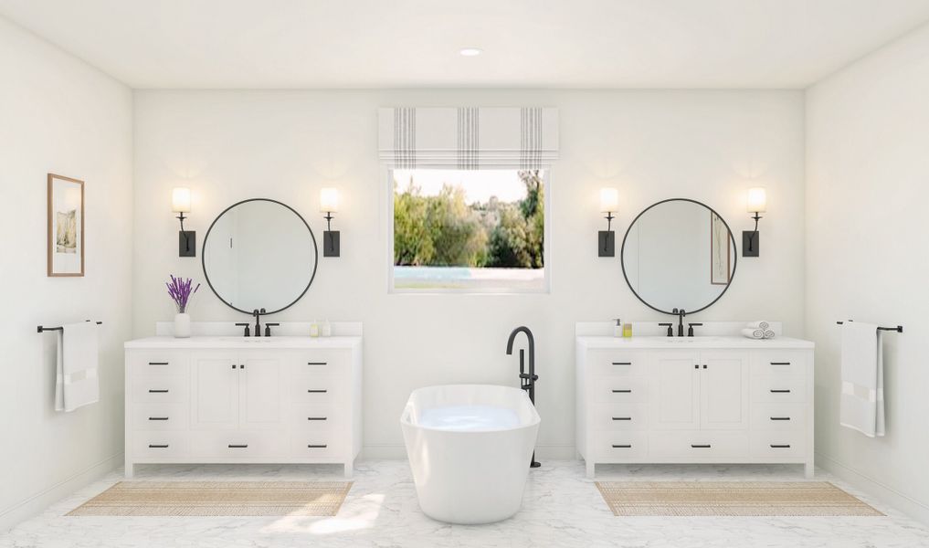 Primary bath with dual vanities