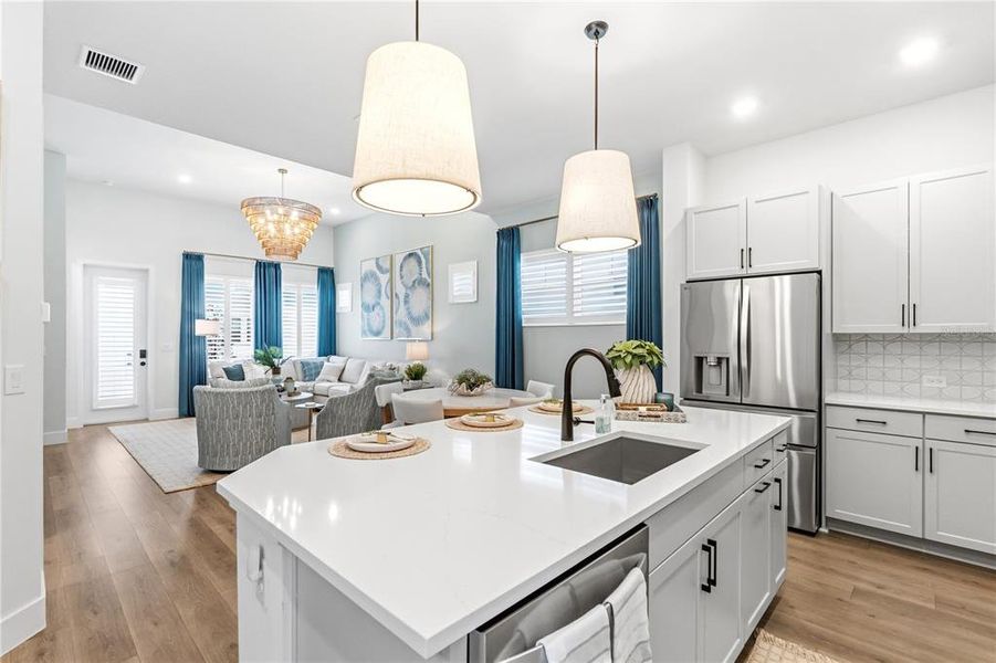 Furnished interior view inside a new home in Emerald Landing at Waterside at Lakewood Ranch – Cottage Series, Sarasota (Image 13). Furnished interior view inside a new home in Emerald Landing at Waterside at Lakewood Ranch – Cottage Series, Sarasota (Image 13).