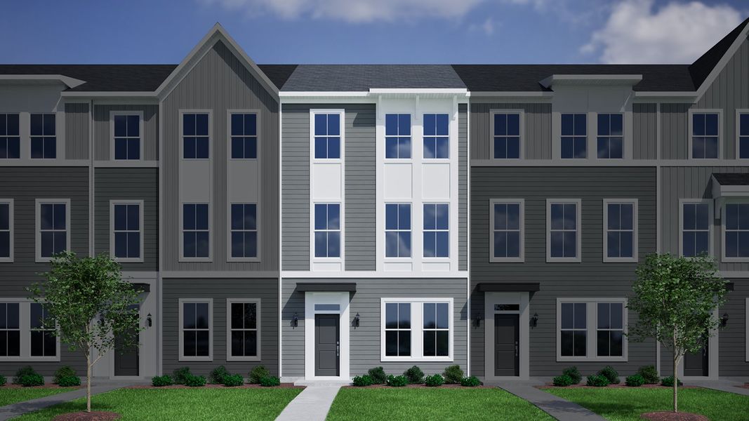 Representative exterior photo of a completed home built from the Daphne 3-Story 2-Car Garage - Vanguard Collection by Mungo Homes in Avenue One, Castle Hayne, NC (Image 1). Representative exterior photo of a completed home built from the Daphne 3-Story 2-Car Garage - Vanguard Collection by Mungo Homes in Avenue One, Castle Hayne, NC (Image 1).