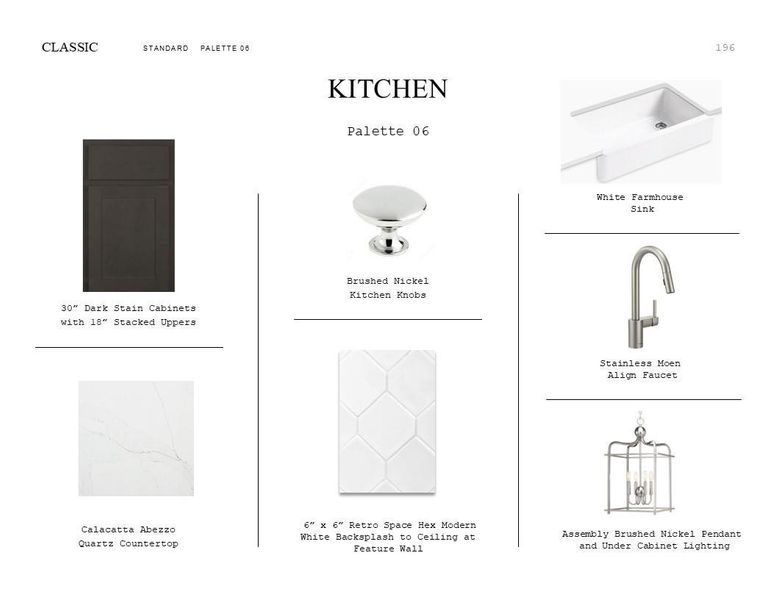Classic Look Palette 6: Kitchen Selection Sheet (*Artist rendering used for illustration purposes only.) Classic Look Palette 6: Kitchen Selection Sheet (*Artist rendering used for illustration purposes only.)