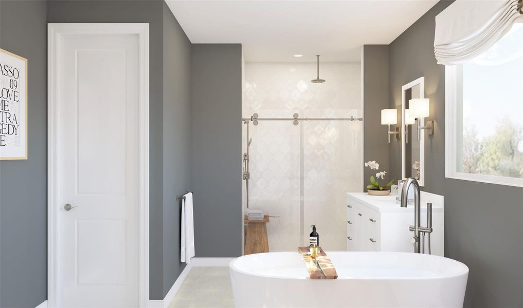 Luxurious primary bath (*Artist rendering used for illustration purposes only.)