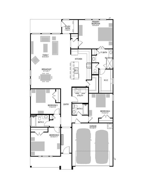 2D floor plan layout of this home in Prairie Winds, Hutto, TX (Image 5). 2D floor plan layout of this home in Prairie Winds, Hutto, TX (Image 5).