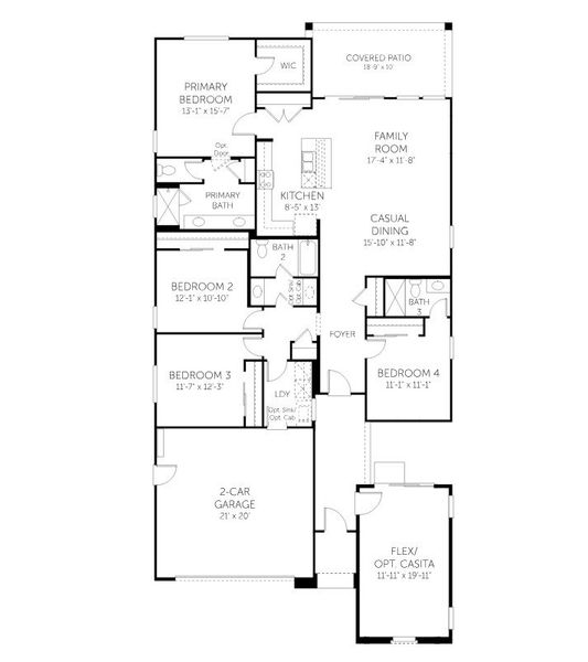 2D floor plan layout for the Horizon - Single Family Homes by Dream Finders Homes in El Cidro, Goodyear, AZ (Image 3).