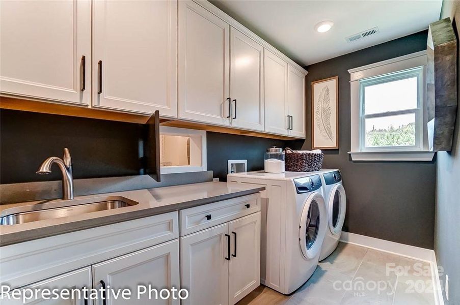 Laundry room on this home will feature upper and lower cabinets with sink