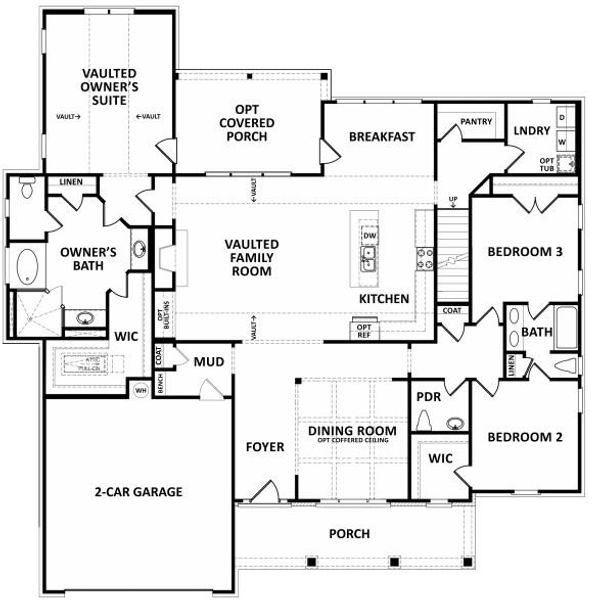 2D floor plan layout for the The Riley | Front Entry by Reliant Homes in Spring Creek, Monroe, GA (Image 2).
