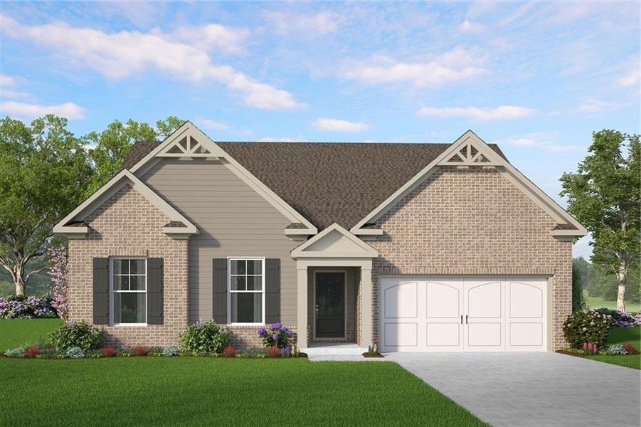 Front exterior of a new home in Clark Farms, Flowery Branch, GA, highlighting curb appeal (Image 22).