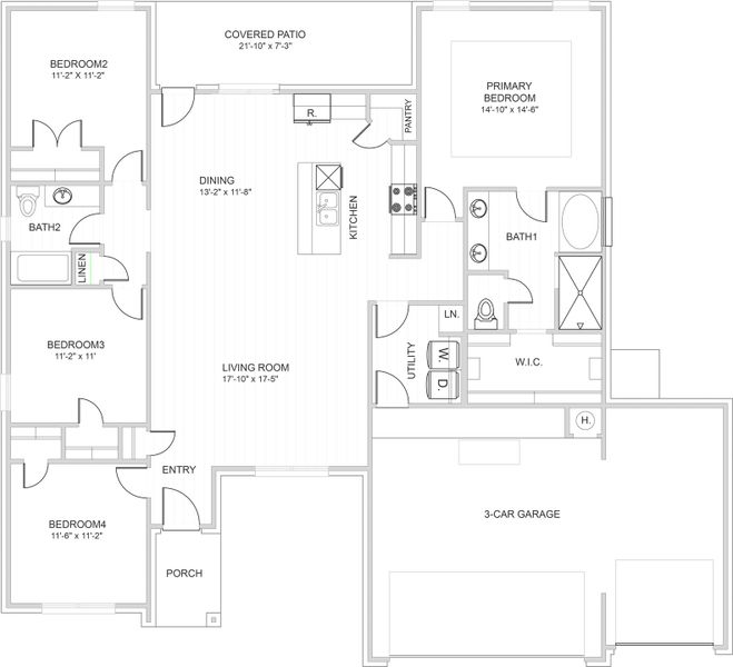 2D floor plan layout for the Lavon by Home Creations in Encino Estates, Dayton, TX (Image 4).