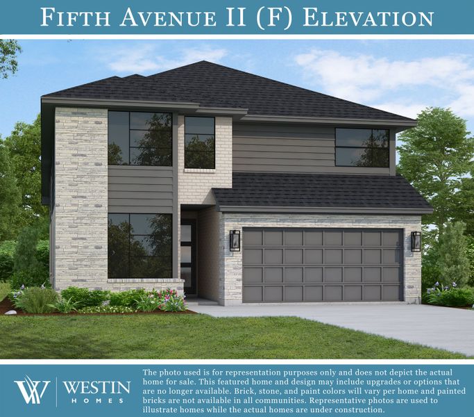 Representative exterior photo of a completed home built from the The Fifth Avenue II by Westin Homes in The Grand Prairie - 45', Hockley, TX (Image 11). Representative exterior photo of a completed home built from the The Fifth Avenue II by Westin Homes in The Grand Prairie - 45', Hockley, TX (Image 11).