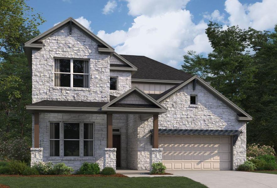 Front exterior of a new home in Edgewood, Leander, TX, highlighting curb appeal (Image 23).