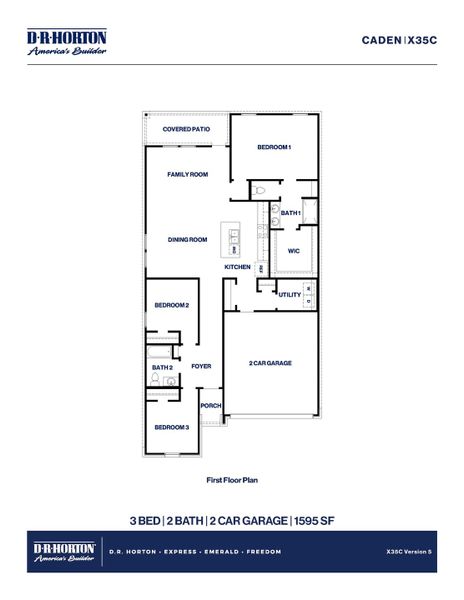 2D floor plan layout for the Caden by D.R. Horton in Caldwell Crossing, Iowa Colony, TX (Image 3).