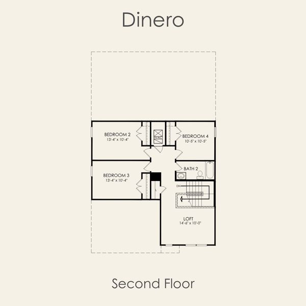 2D floor plan layout for the Dinero by Pulte Homes in Lagos, Manor, TX (Image 5).
