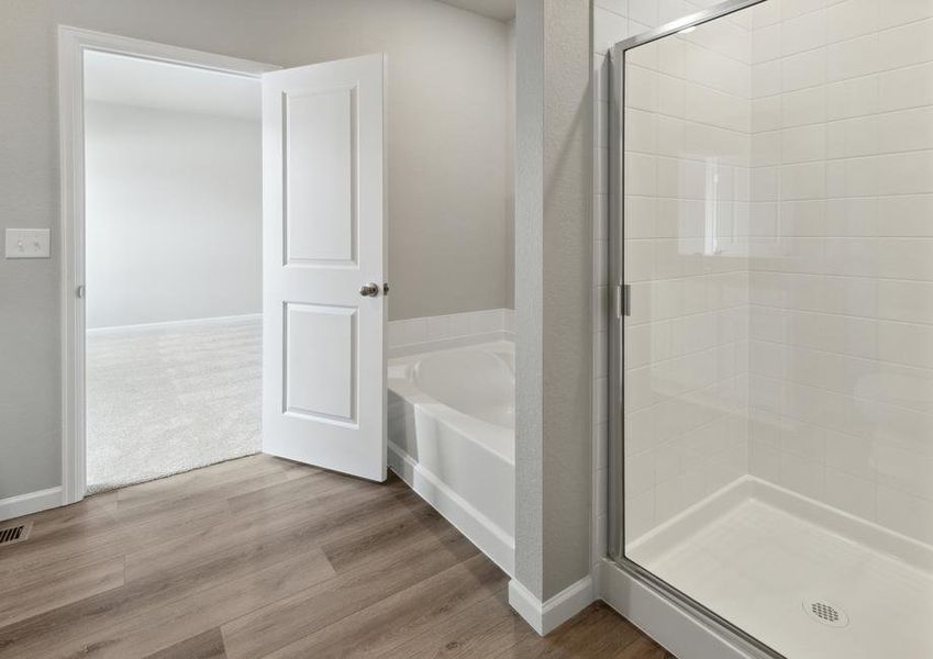 The master bathroom has a large walk-in shower and garden tub.