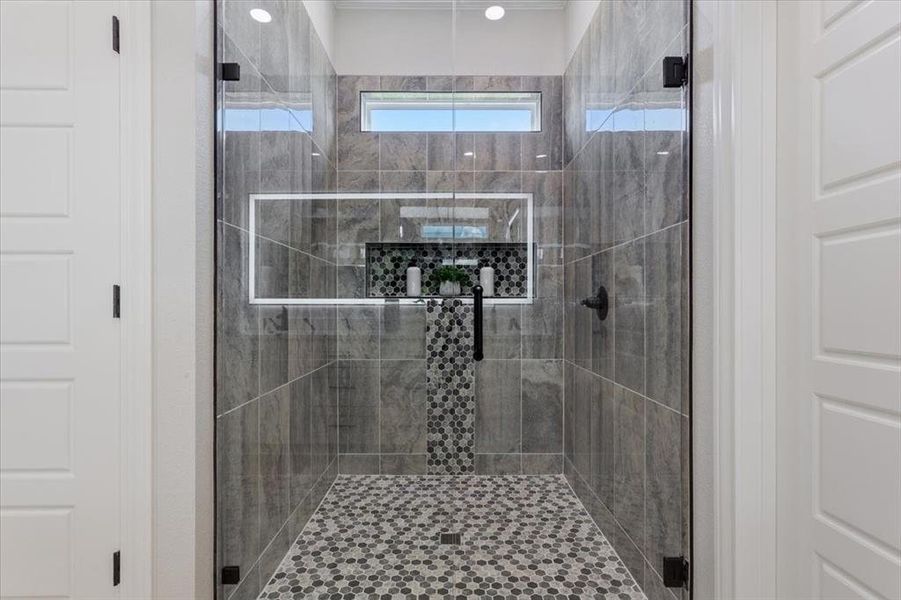 Modern shower stall with waterfall effect Modern shower stall with waterfall effect